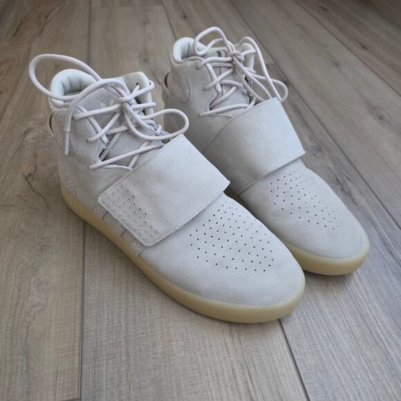 Adidas Tubular Invader Strap Cream Snake High Top Sneakers Men Sz 10.5 BB8943 - Picture 5 of 16